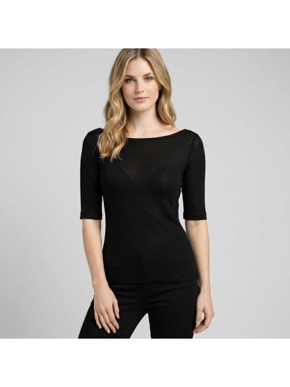 Bebe Women's 3/4" Cuffed Sleeve Sheer Black Top Shirt in size Large